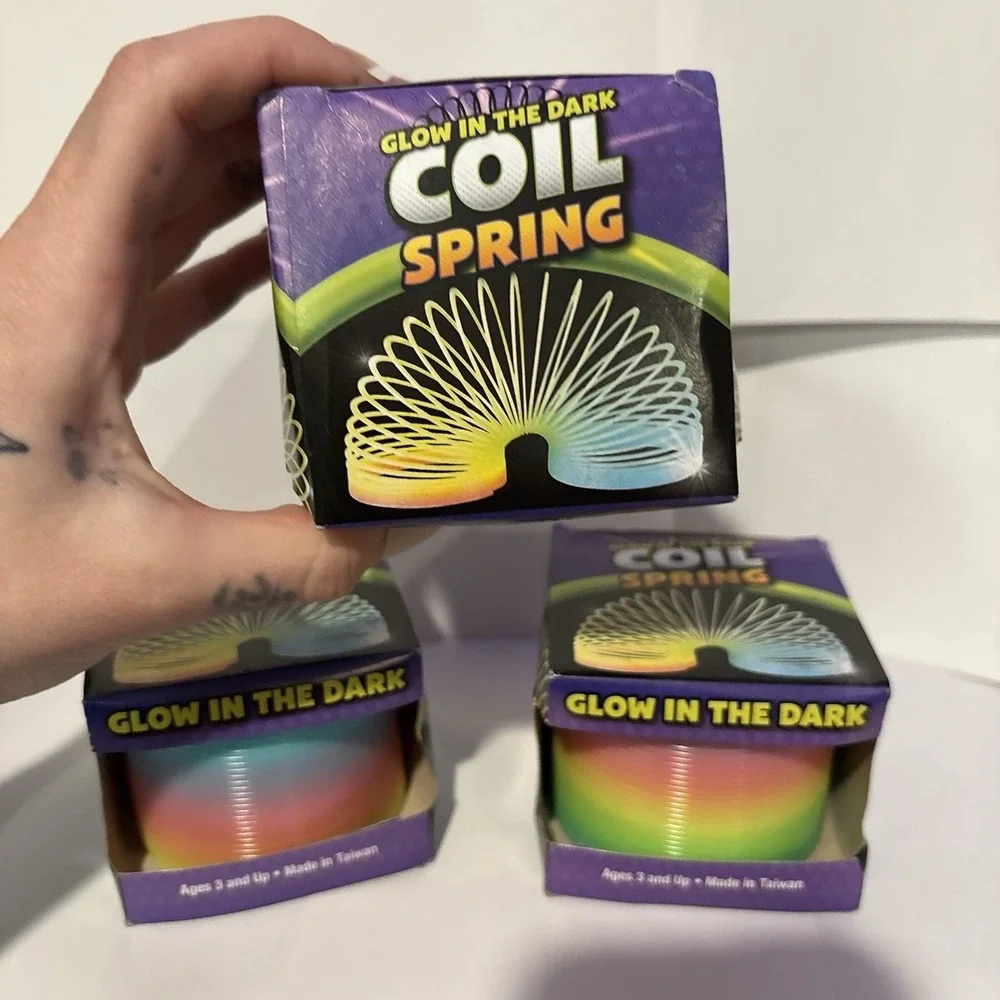 3 Pc Slinky, Plastic Coil Spring, Glow-In-The-Dark Magic Rainbow, Party Favor,